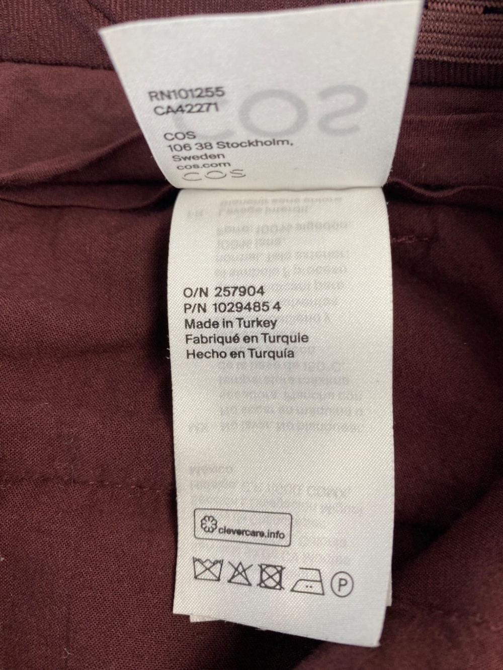COS Wide Leg Cargo Pant Adjustable Waist Trousers Wool in Burgundy Size 6 - Picture 10 of 12